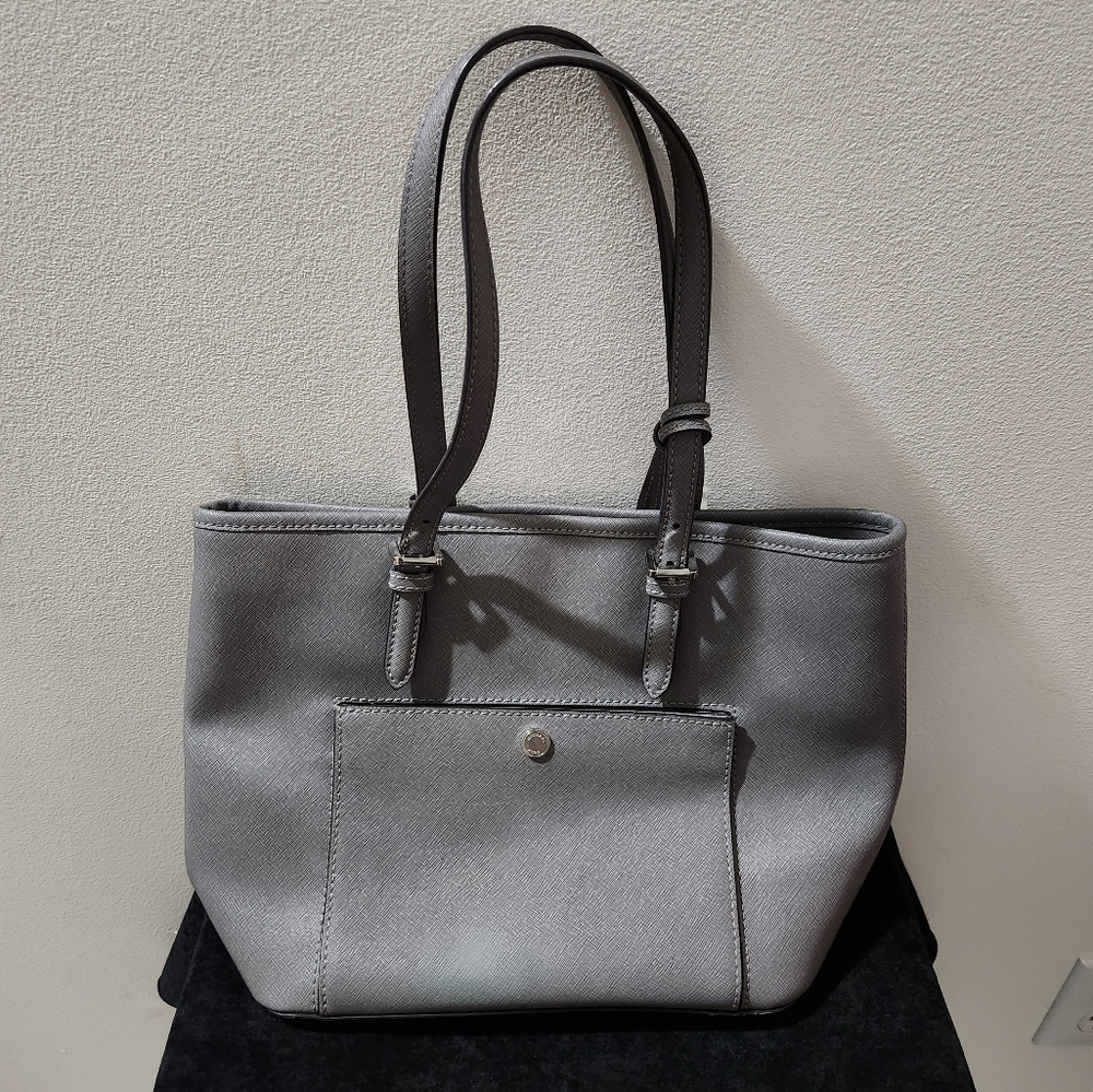 Michael Kors Gray Leather Handbag with Silvertone Hardware